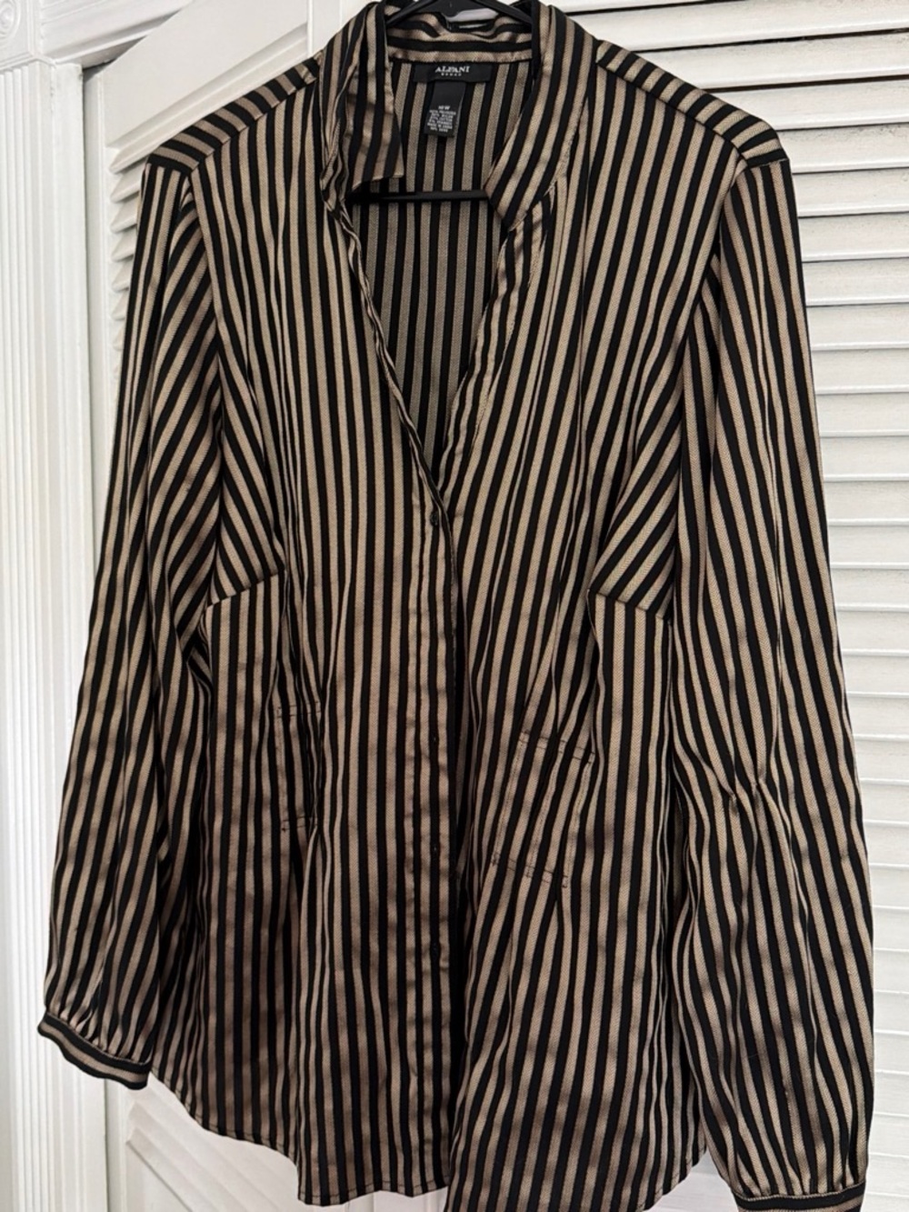 Alfani Black and Tan Vertical Stripe Button-Front Shirt